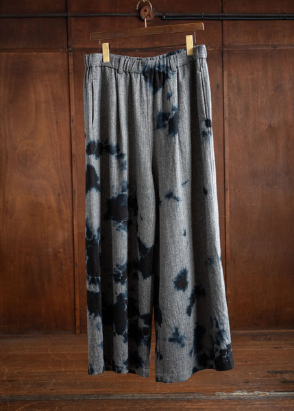 SUZUSAN Wool Cashmere Herringbone Drawstring Wide Pants / Madara Shibori Black X Black 5041WNK-010-1010