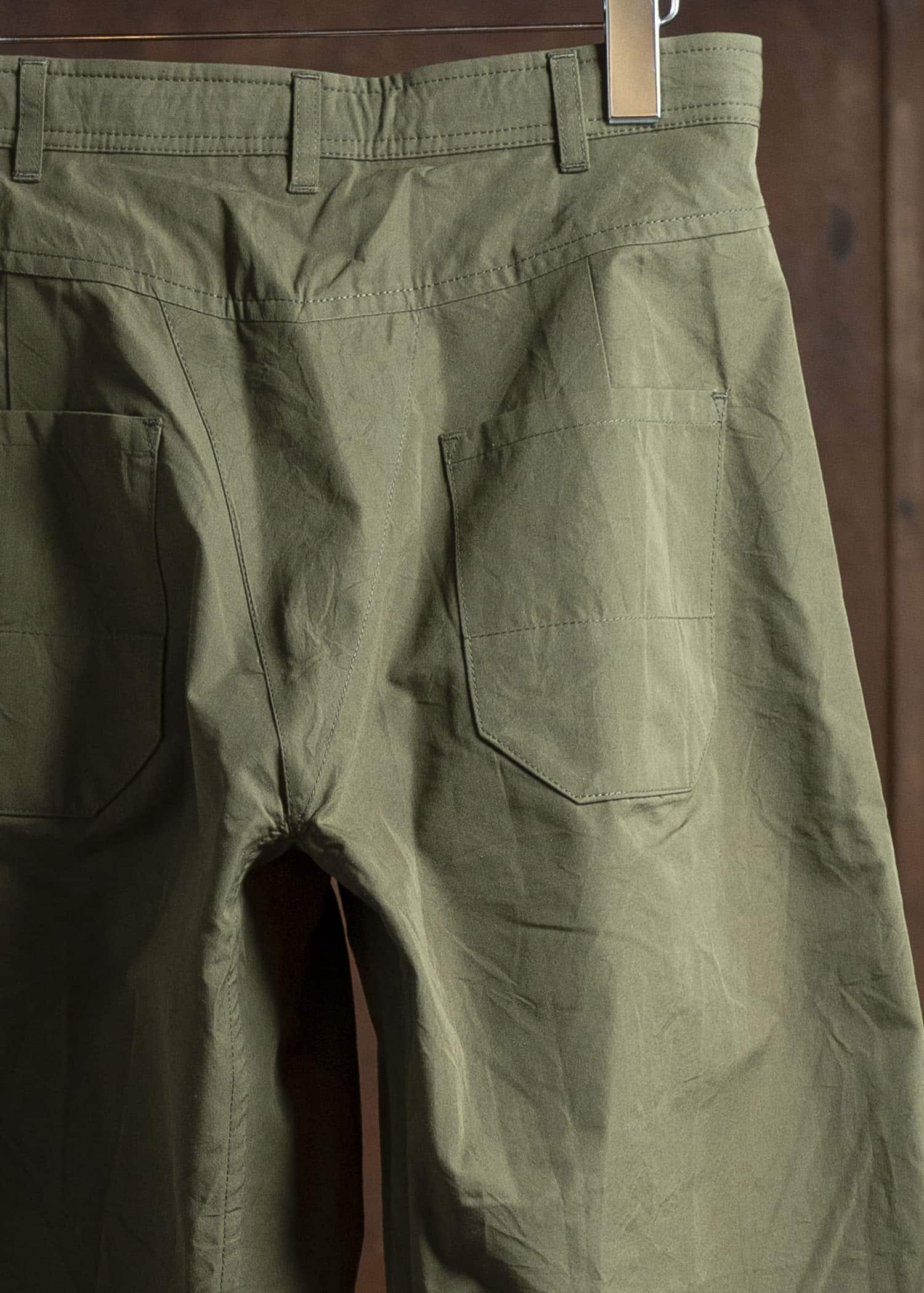 JAN-JAN VAN ESSCHE TROUSERS#84-COTTON SILK CANVAS ARMY GREEN Oversized 6-Pocket Workwear Style Trousers Cotton Silk Canvas Army Green