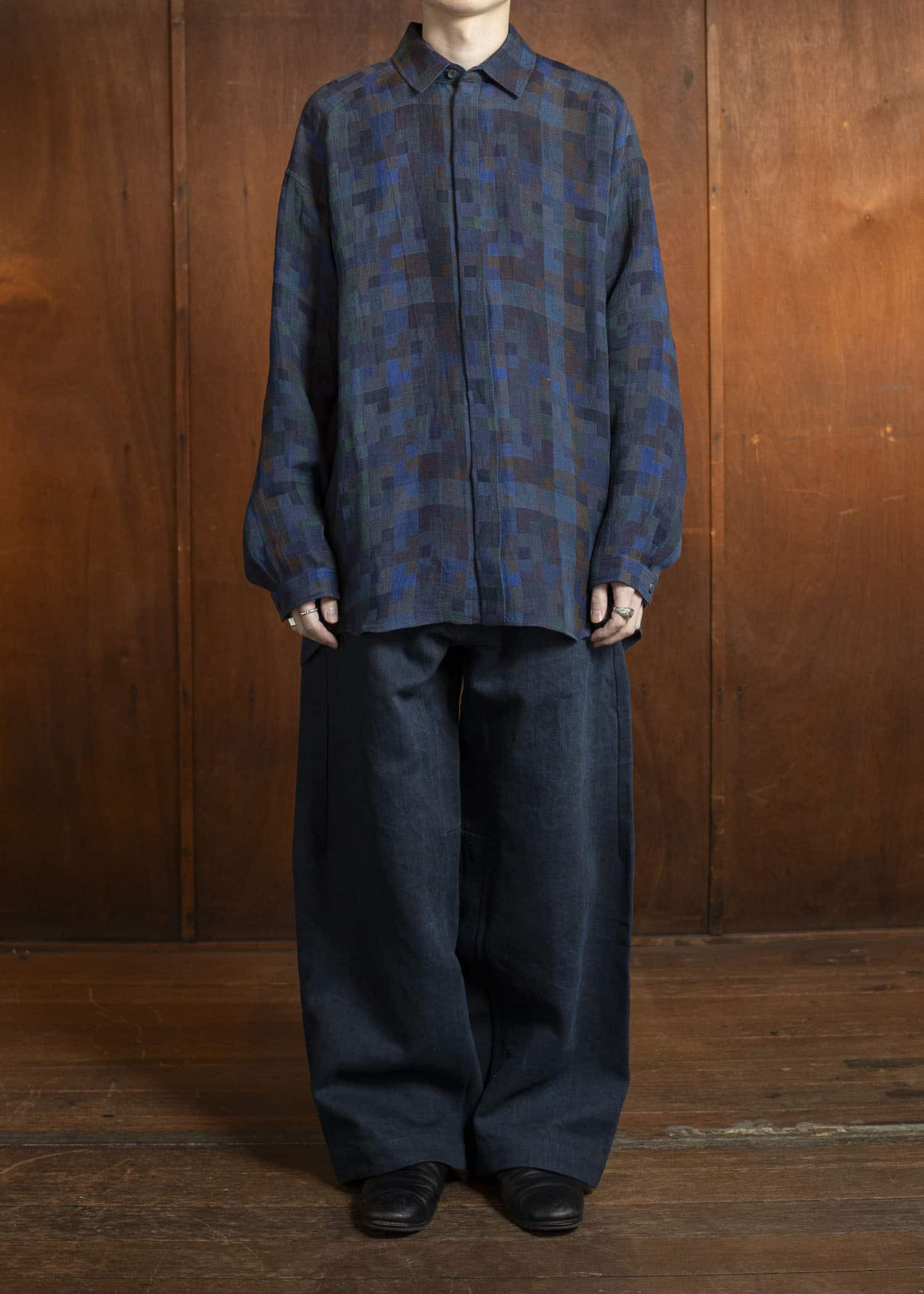 JAN-JAN VAN ESSCHE SHIRT#106-LINEN DOUBLE CLOTH PUZZLE Regular Long Sleeve Shirt Linen Double Cloth Puzzle
