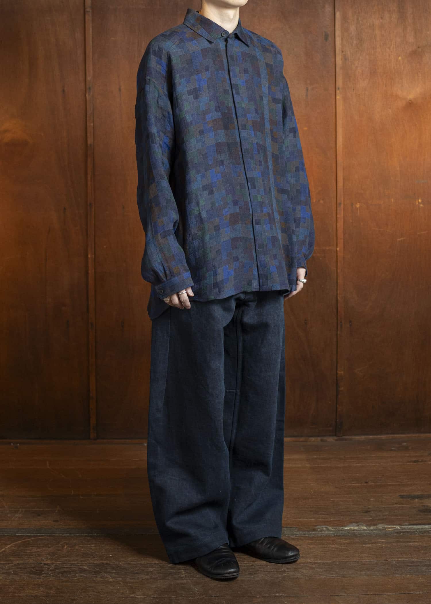 JAN-JAN VAN ESSCHE SHIRT#106-LINEN DOUBLE CLOTH PUZZLE Regular Long Sleeve Shirt Linen Double Cloth Puzzle
