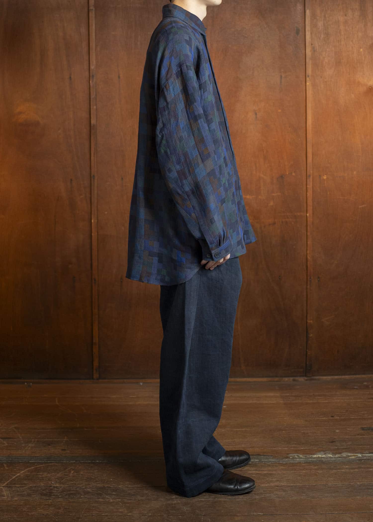 JAN-JAN VAN ESSCHE SHIRT#106-LINEN DOUBLE CLOTH PUZZLE Regular Long Sleeve Shirt Linen Double Cloth Puzzle