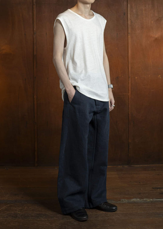 JAN-JAN VAN ESSCHE TANKTOP#18-ORGANIC COTTON LINEN OFF-WHITE Loose Fit Tank Top With Wide Shoulders Organic Cotton Linen Off-White