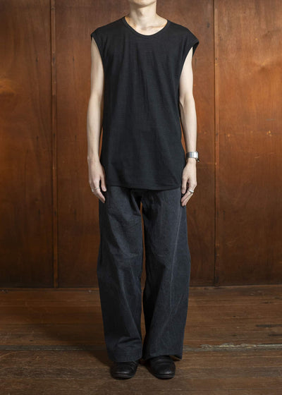JAN-JAN VAN ESSCHE TANKTOP#18-RIPPLE JERSEY BLACK Loose Fit Tank Top With Wide Shoulders Ripple Jersey Black