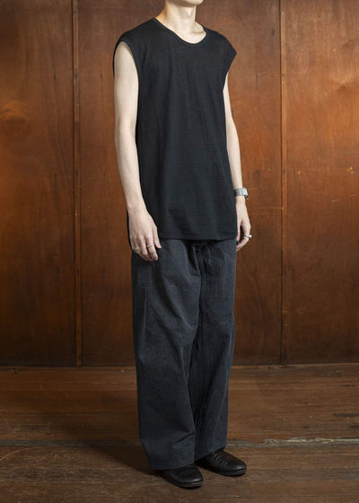 JAN-JAN VAN ESSCHE TANKTOP#18-RIPPLE JERSEY BLACK Loose Fit Tank Top With Wide Shoulders Ripple Jersey Black