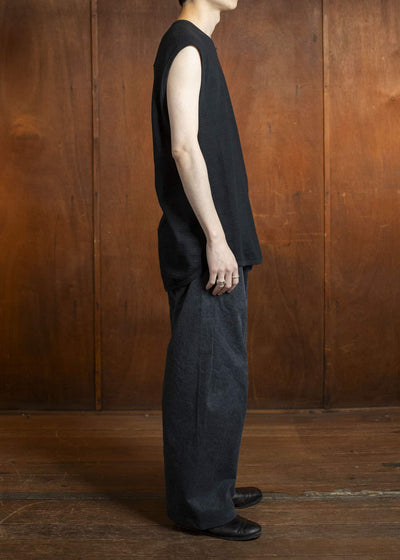 JAN-JAN VAN ESSCHE TANKTOP#18-RIPPLE JERSEY BLACK Loose Fit Tank Top With Wide Shoulders Ripple Jersey Black