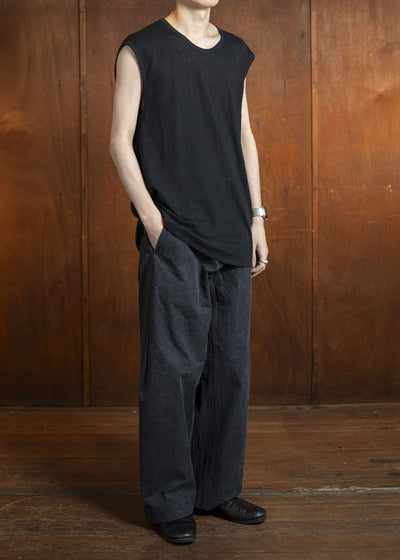 JAN-JAN VAN ESSCHE TANKTOP#18-RIPPLE JERSEY BLACK Loose Fit Tank Top With Wide Shoulders Ripple Jersey Black