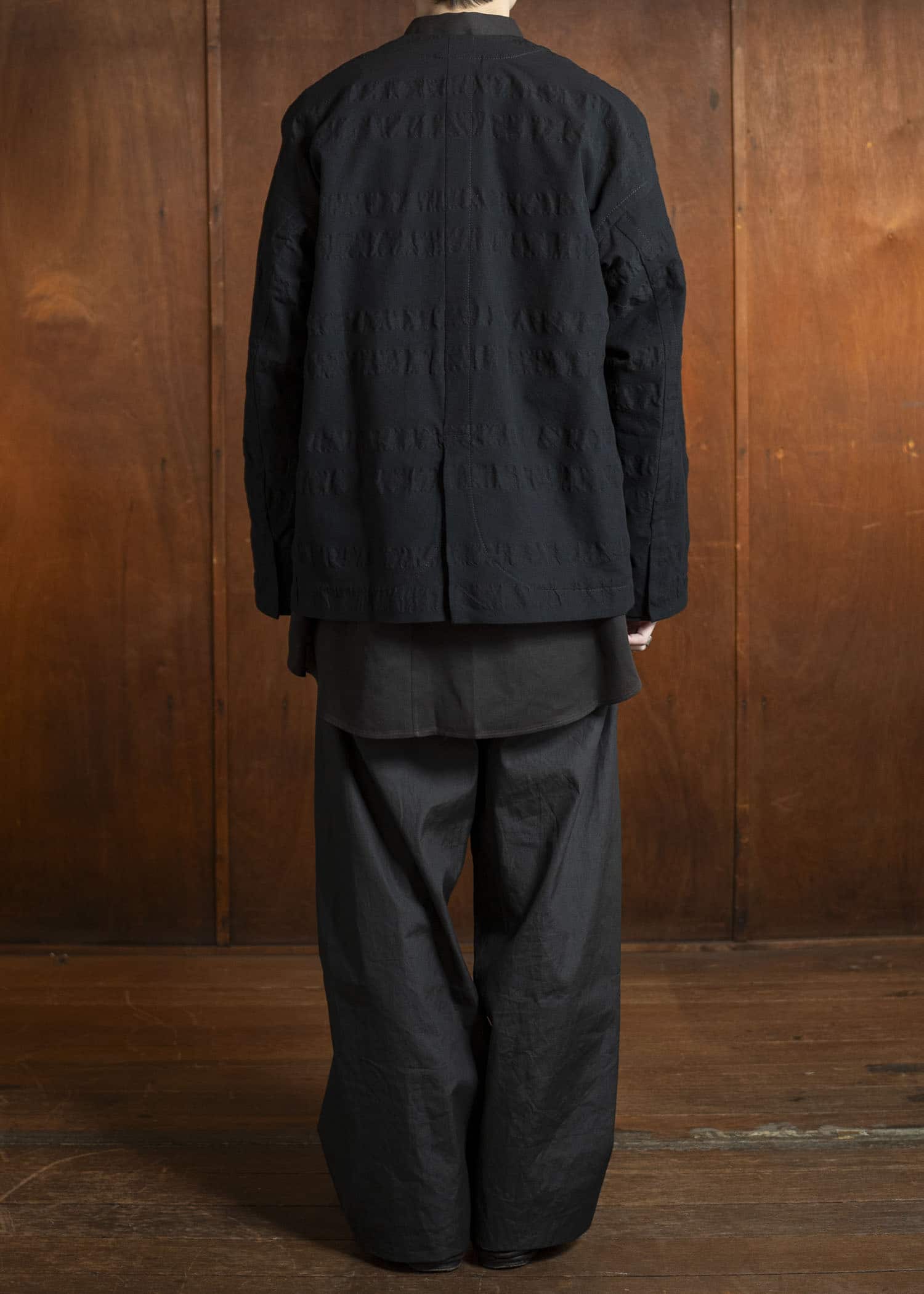 JAN-JAN VAN ESSCHE TROUSERS#84-COATED CLOTH TAR BLACK Oversized 6-Pocket Workwear Style Trousers Coated Cloth Tar Black