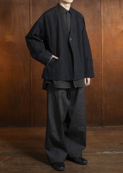 JAN-JAN VAN ESSCHE JACKET#59-BROAD STRIPE CLOTH BLACK Unlined Collarless Blazer Broad Stripe Cloth Black