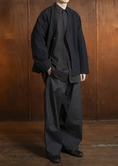 JAN-JAN VAN ESSCHE JACKET#59-BROAD STRIPE CLOTH BLACK Unlined Collarless Blazer Broad Stripe Cloth Black