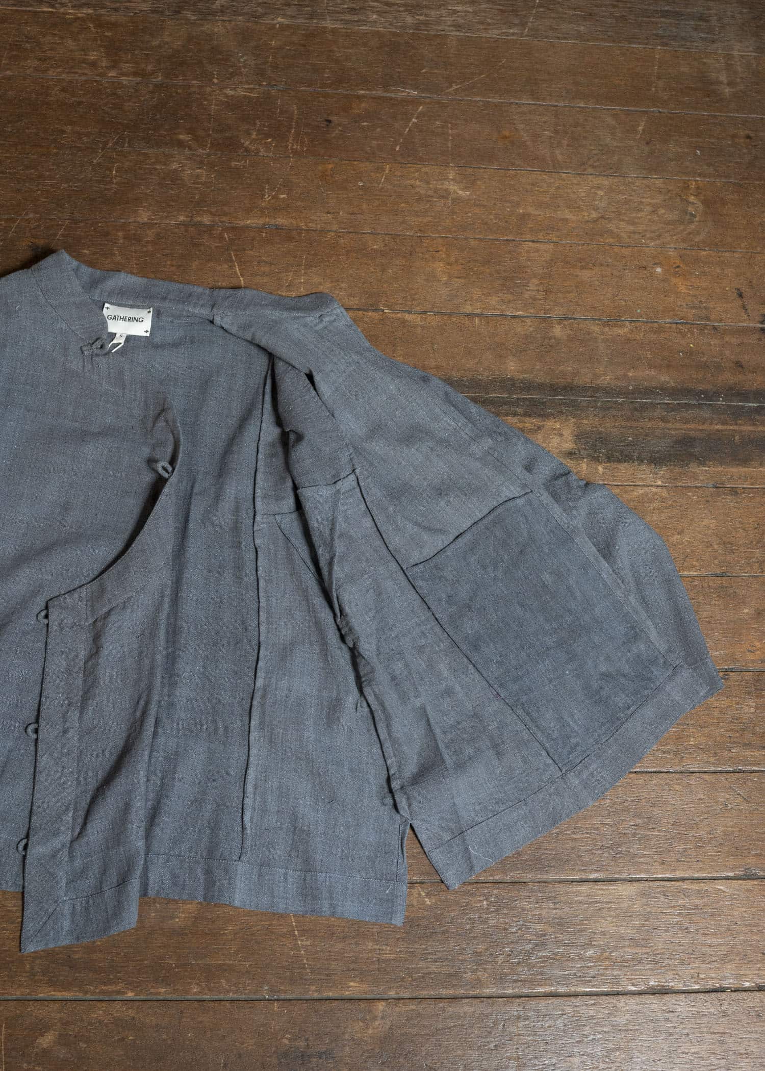 Gathering Textiles Shepherd Jacket Handwoven , Kala Cotton Yarn Dyed Black Blue SHJ01-DC-NV