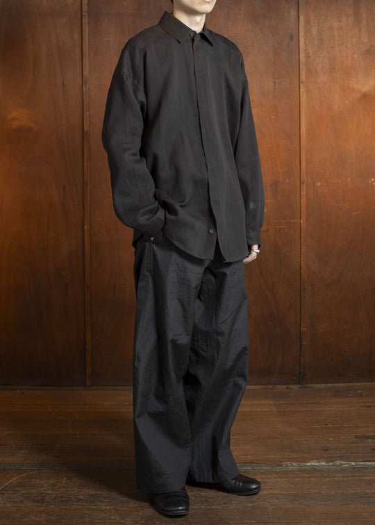 JAN-JAN VAN ESSCHE SHIRT#106-COTTON DOUBLE CLOTH DEEP BROWN Regular Long Sleeve Shirt Cotton Double Cloth Deep Brown