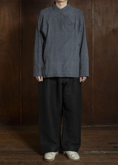 Gathering Textiles Shepherd Jacket Handwoven , Kala Cotton Yarn Dyed Black Blue SHJ01-DC-NV