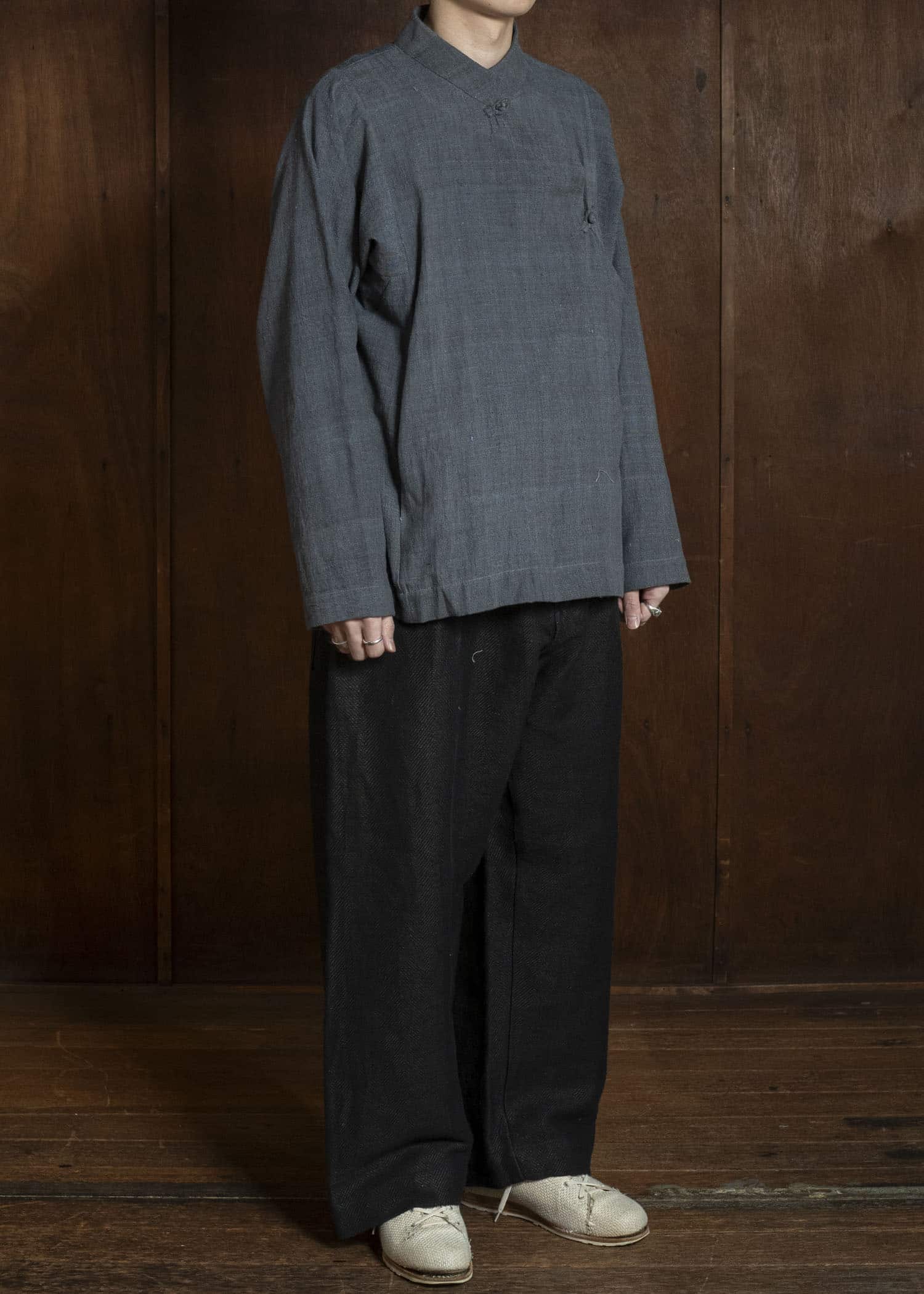 Gathering Textiles Shepherd Jacket Handwoven , Kala Cotton Yarn Dyed Black Blue SHJ01-DC-NV