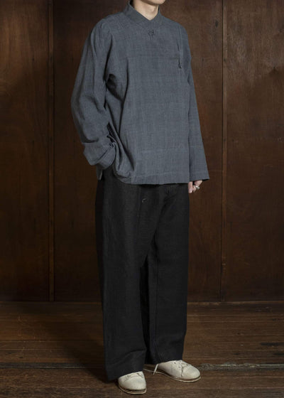 Gathering Textiles Shepherd Jacket Handwoven , Kala Cotton Yarn Dyed Black Blue SHJ01-DC-NV