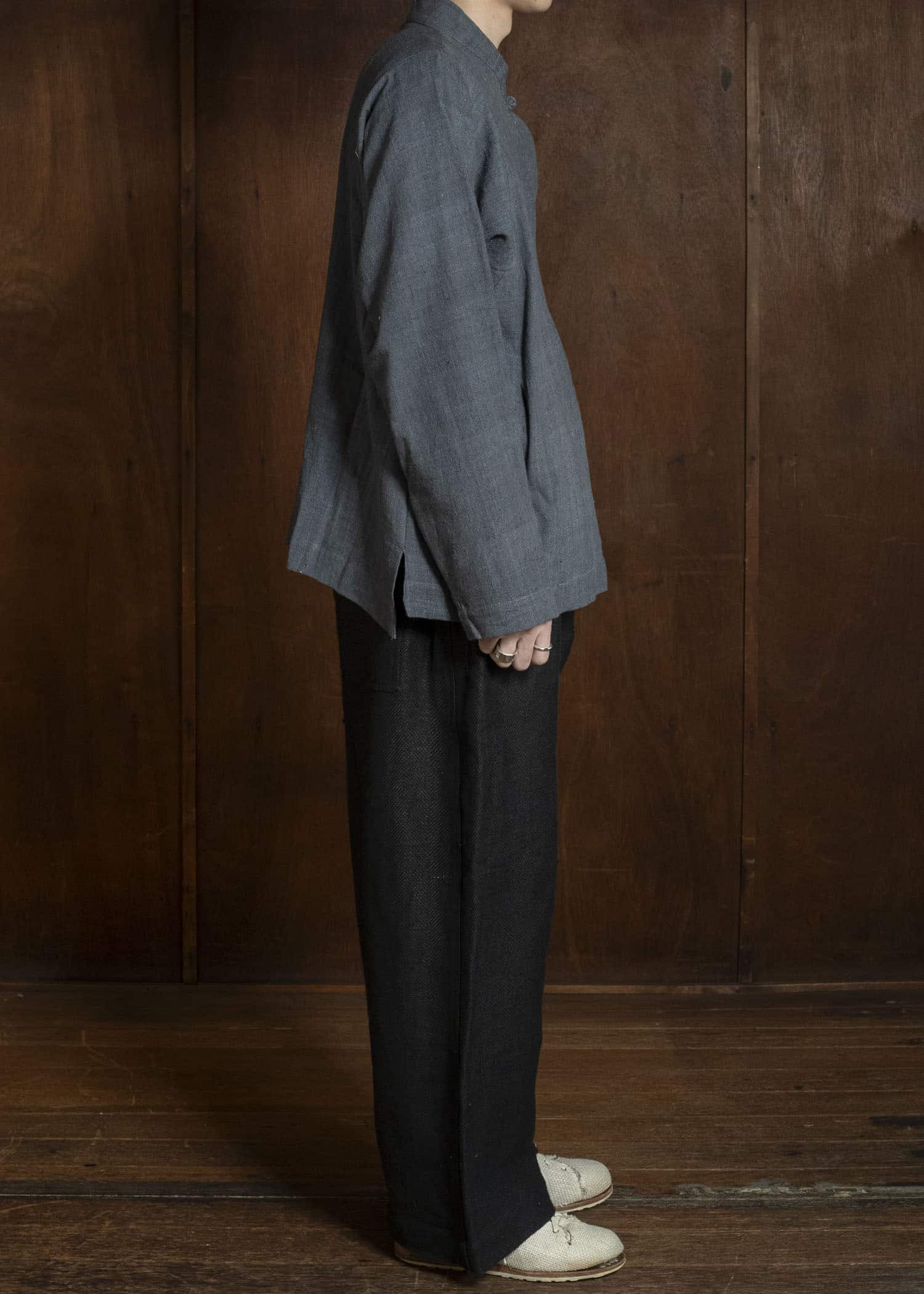 Gathering Textiles Shepherd Jacket Handwoven , Kala Cotton Yarn Dyed Black Blue SHJ01-DC-NV