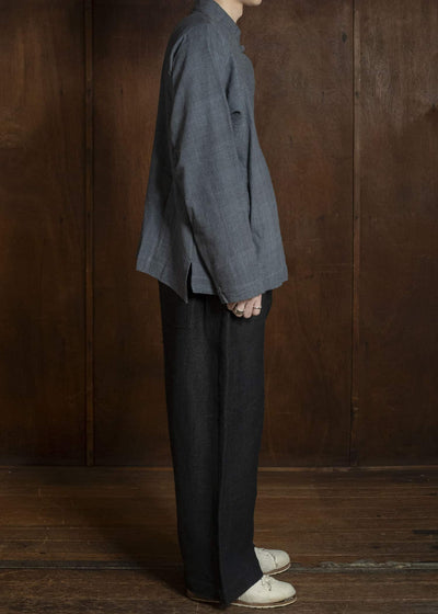 Gathering Textiles Shepherd Jacket Handwoven , Kala Cotton Yarn Dyed Black Blue SHJ01-DC-NV