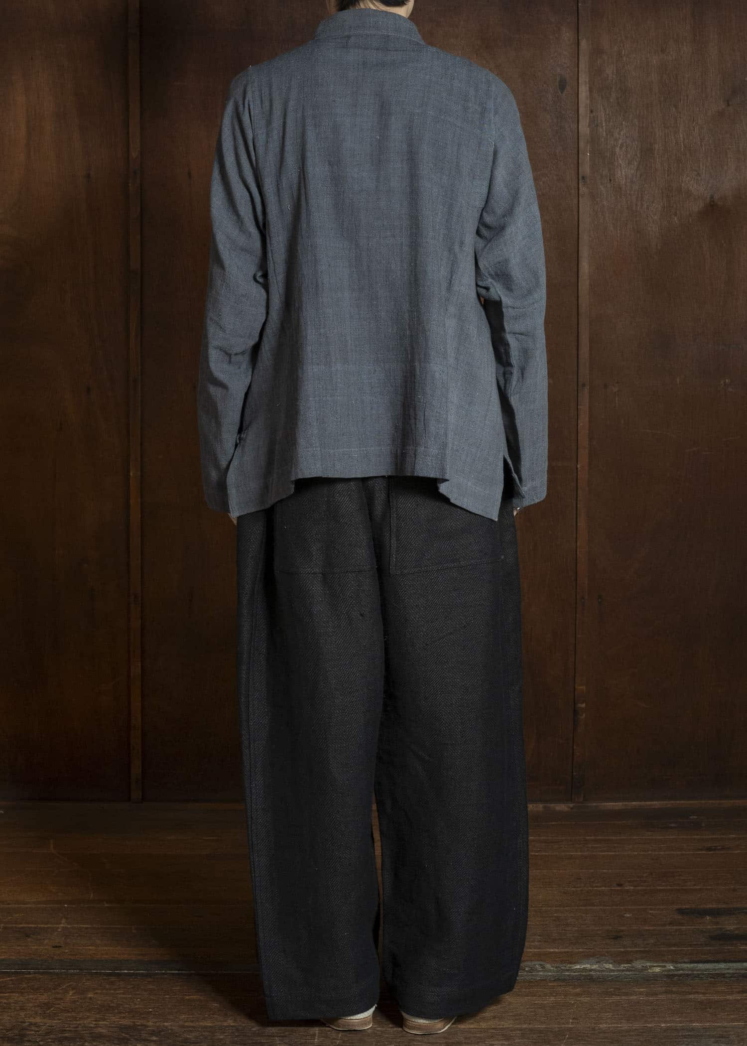 Gathering Textiles Shepherd Jacket Handwoven , Kala Cotton Yarn Dyed Black Blue SHJ01-DC-NV