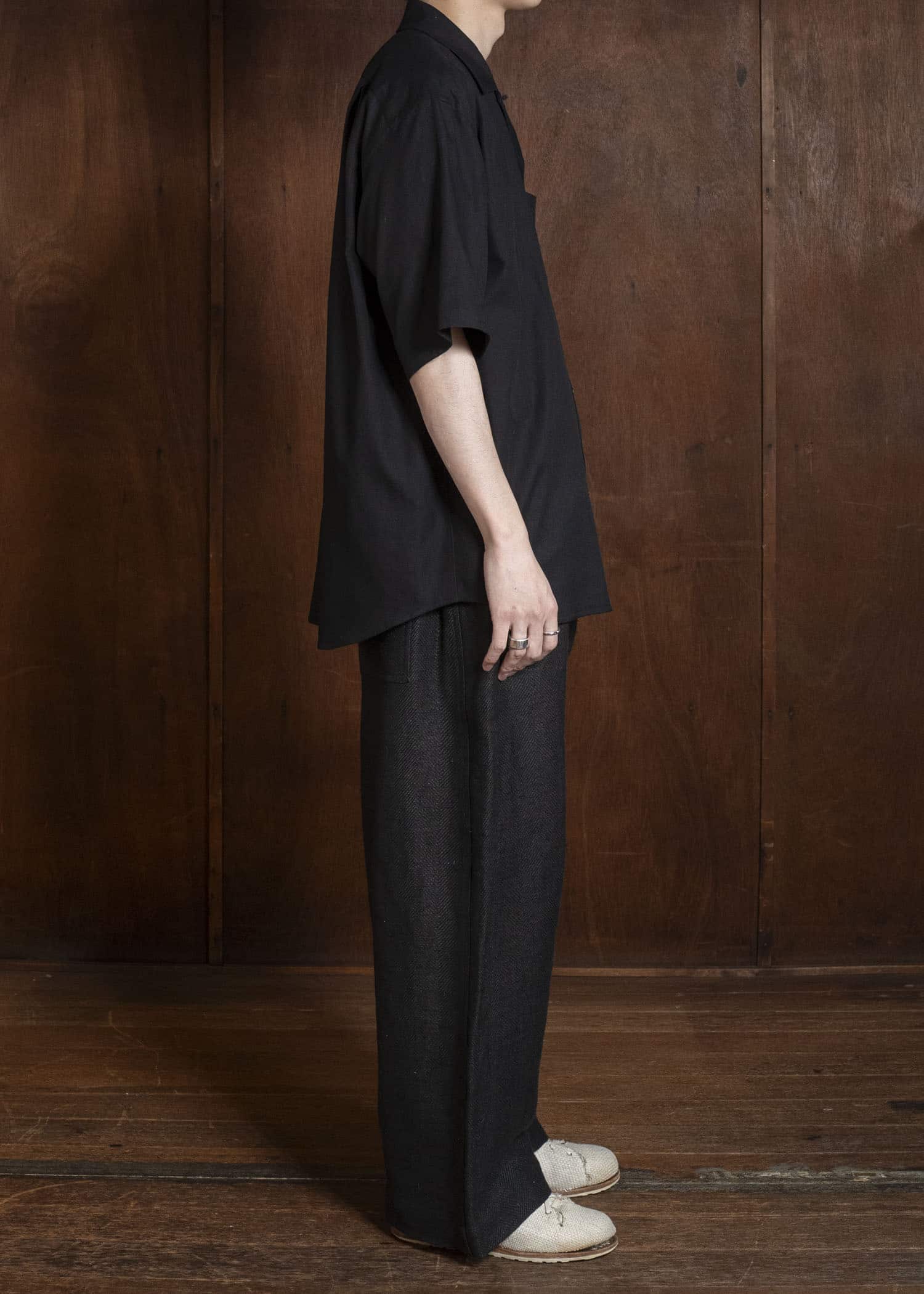 YOKO SAKAMOTO YS-26SS-49-BLACK Open Collar S/S Shirt BLACK