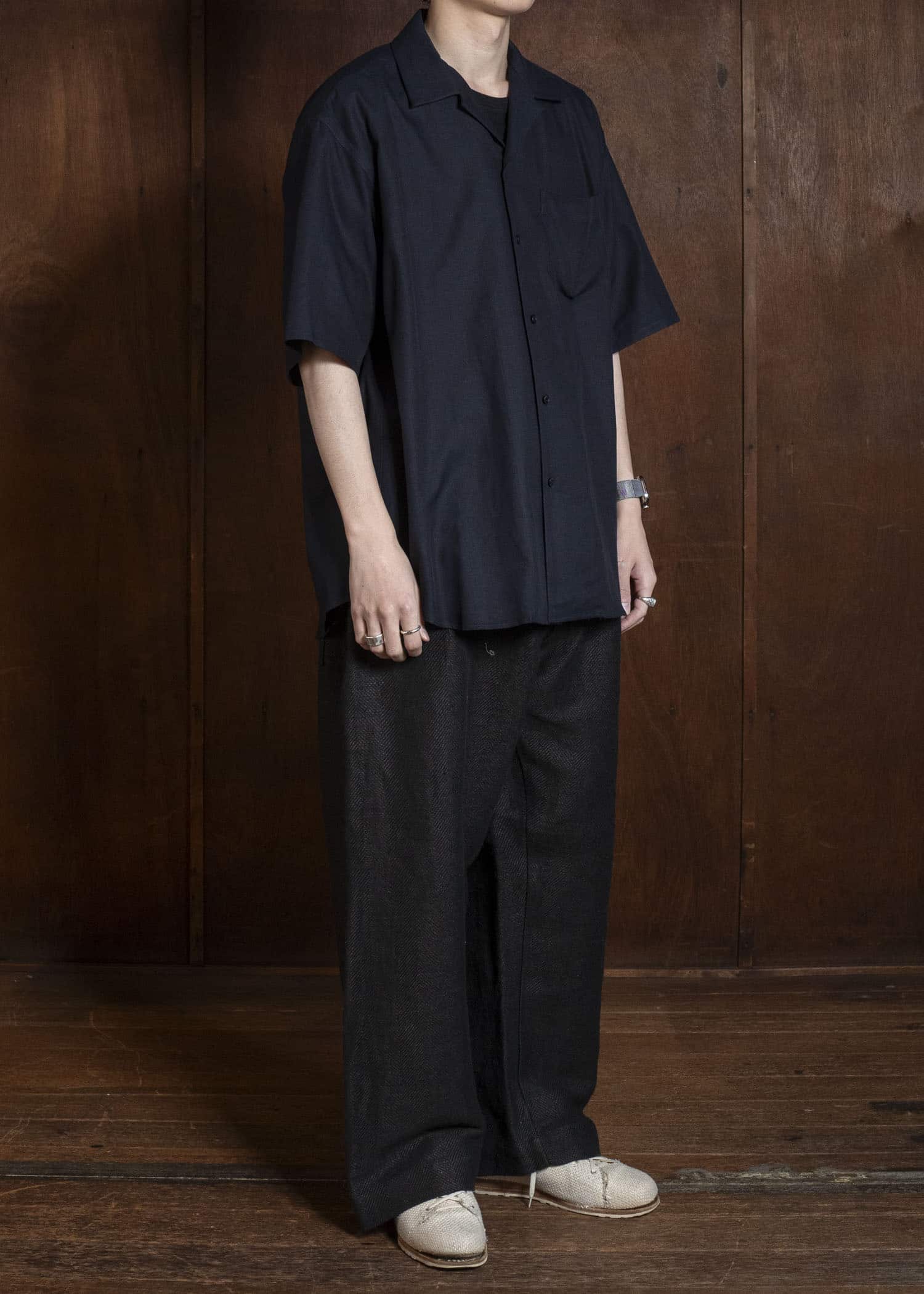 YOKO SAKAMOTO YS-26SS-49-NAVY Open Collar S/S Shirt NAVY