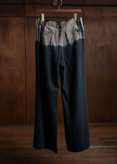 SUZUSAN Wool Cashmere Herri Ngbone Wide Trousers  Tesuji Shibori Fragment Black X Muddy Brown 5042WNK-021-1010