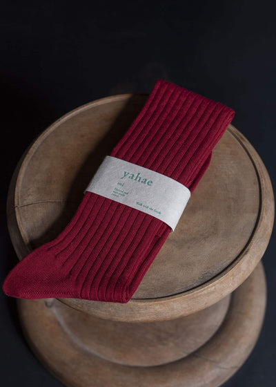 yahae Organic Cotton Ribbed Knee Socks Rose Red