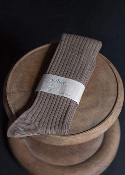 yahae Organic Cotton Ribbed Knee Socks Khaki
