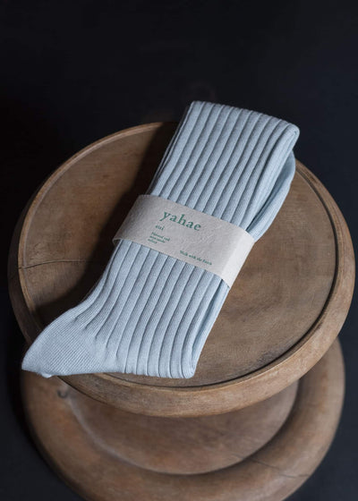 yahae Organic Cotton Ribbed Knee Socks Pale Blue