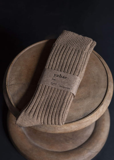 yahae Organic Cotton Yak Ribbed Socks Brown