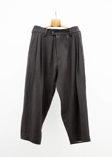 ZIGGY CHEN SELVEDGE PLEATED WIDE LEG TROUSERS