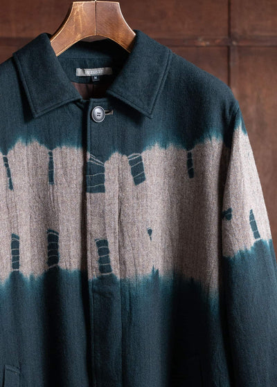 SUZUSAN Wool Cashmere Herri Ngbone Long Coat Boushi Yoroidan Shibori Spruce X Mud Dy Brown 8037WNK-350-5467