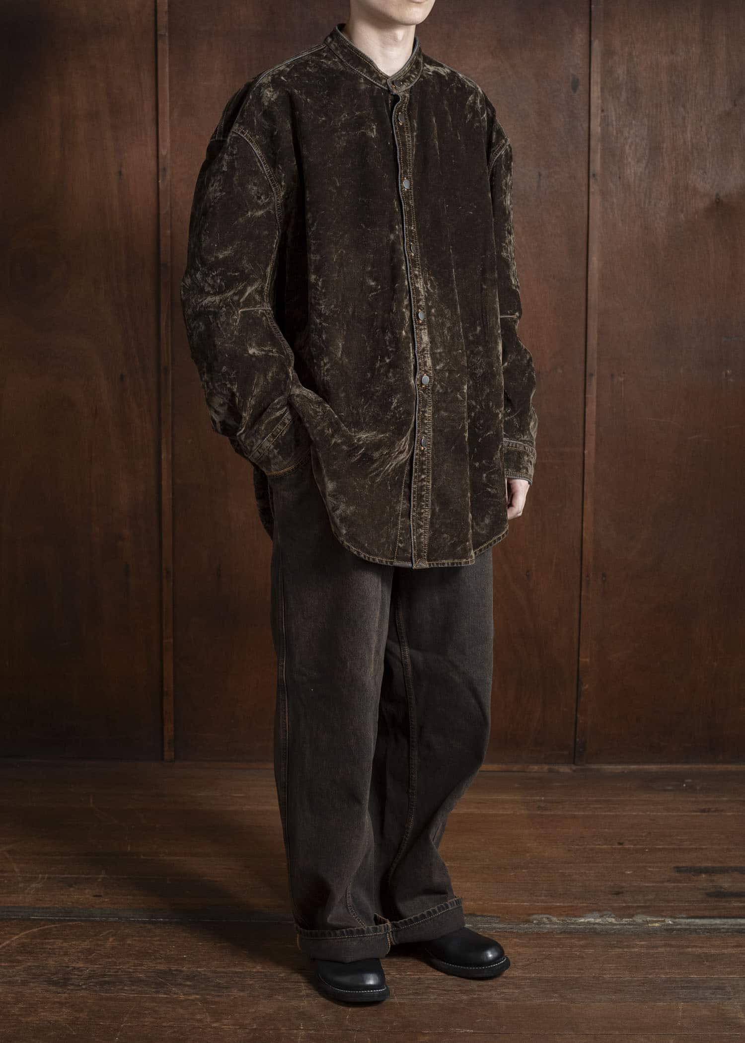 HED MAYNER DENIM SHIRT HB200-310-MEDIUM GREEN HMMB67034A- HB200