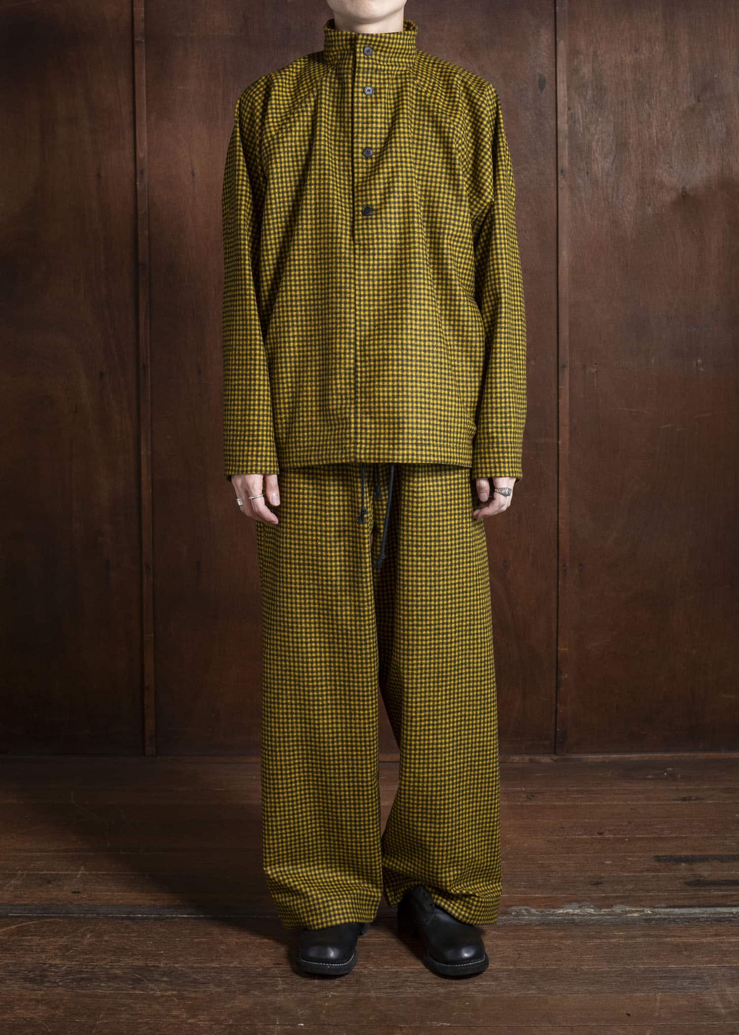 unkruid hutten shirt black yellow checked fine loden