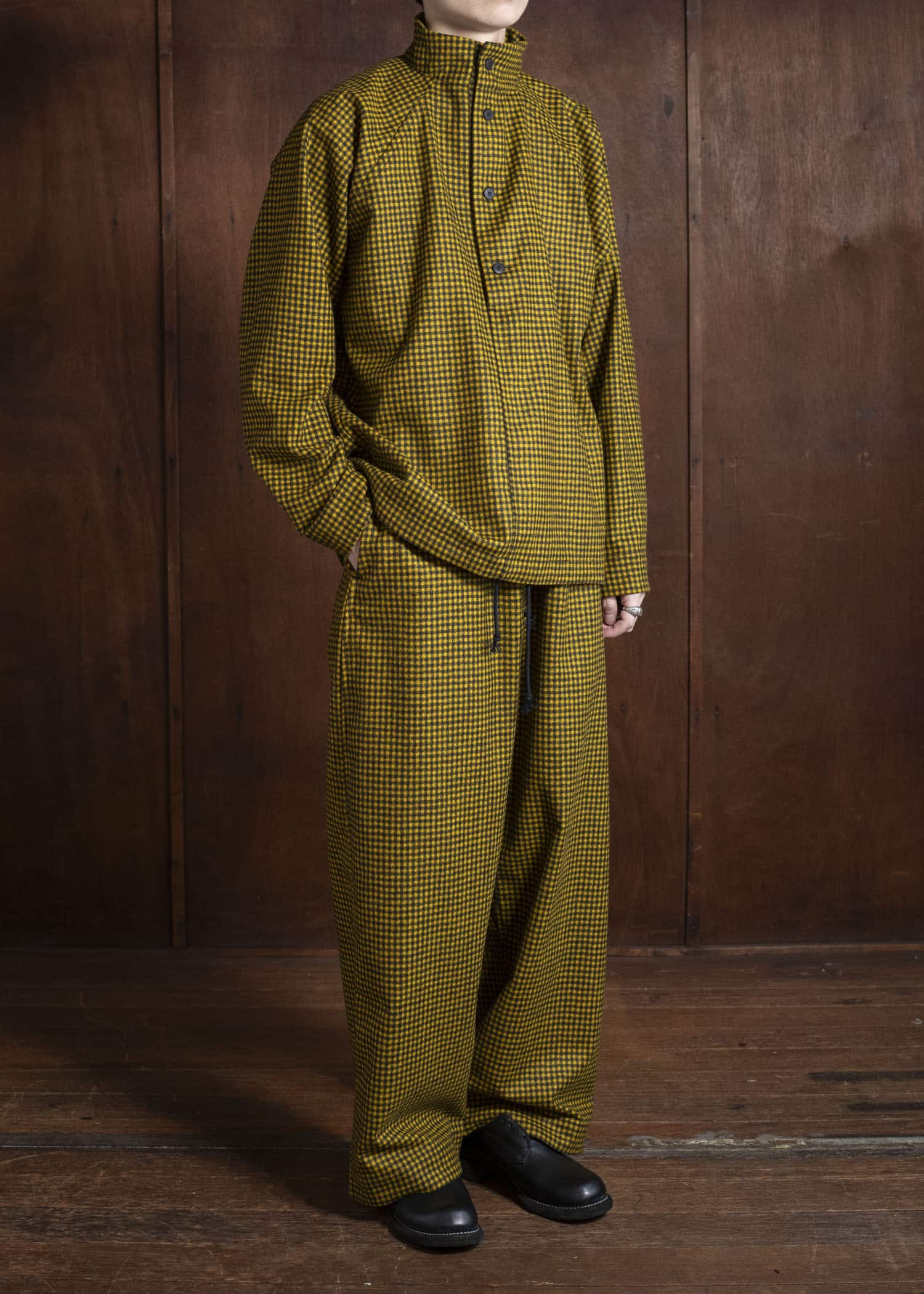 unkruid hutten shirt black yellow checked fine loden