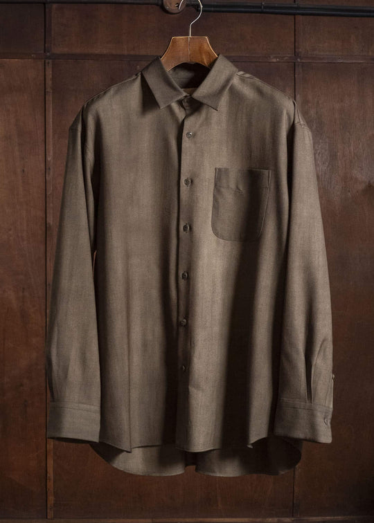 YOKO SAKAMOTO YS-26AW-55-OLIVE × BEIGE Regular Collar Shirt OLIVE × BEIGE