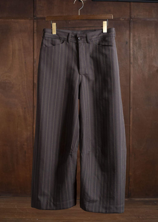 unkruid inmo trousers brown striped worsted suiting