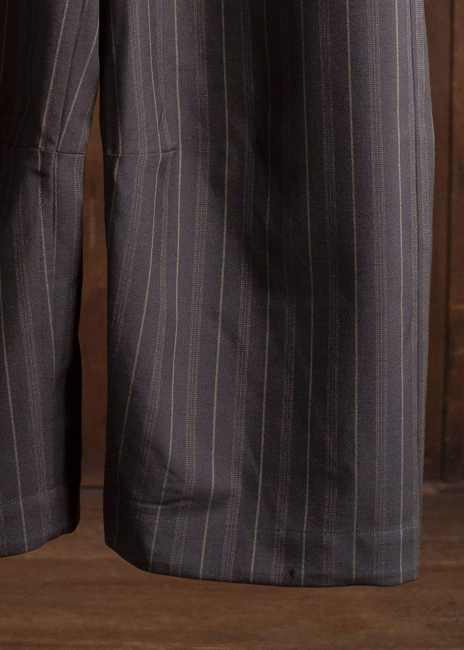 unkruid inmo trousers brown striped worsted suiting