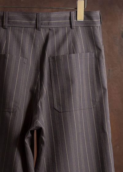 unkruid inmo trousers brown striped worsted suiting