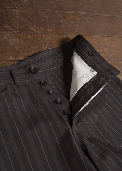 unkruid inmo trousers brown striped worsted suiting