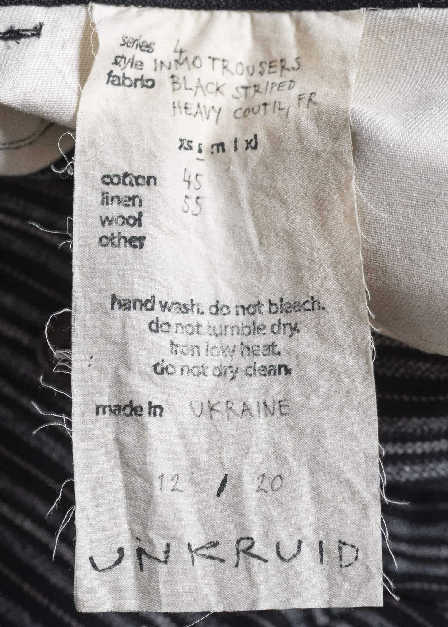 unkruid inmo trousers black striped heavy coutil