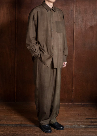 YOKO SAKAMOTO YS-26AW-55-OLIVE × BEIGE Regular Collar Shirt OLIVE × BEIGE