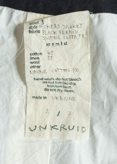 unkruid Pickers Jacket black french suiting cloth