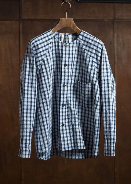 unkruid Writers Shirt light blue dark navy dobby check
