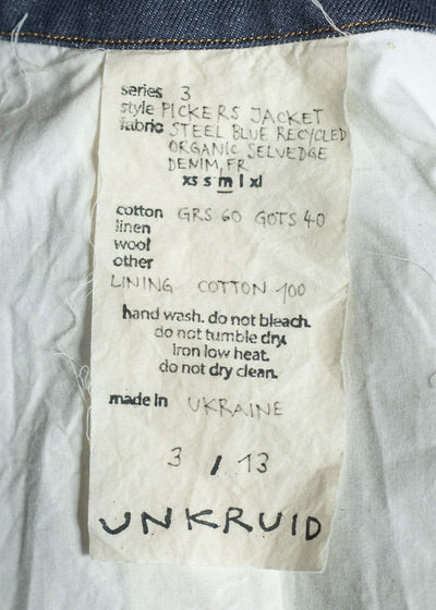 unkruid Pickers Jacket steel blue recycled organic selvedge denim