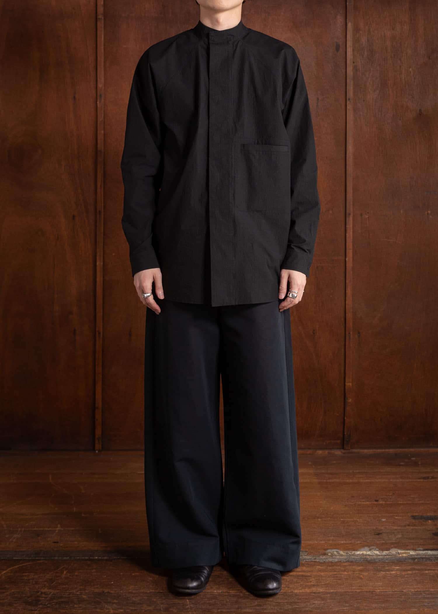 unkruid Stand Collar Shirt Black ultra-dense typewriter