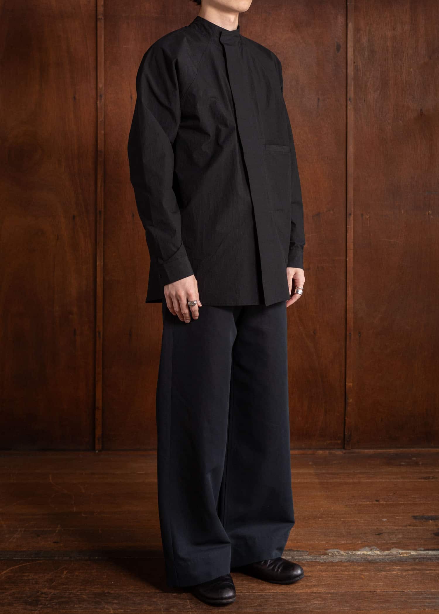 unkruid Stand Collar Shirt Black ultra-dense typewriter