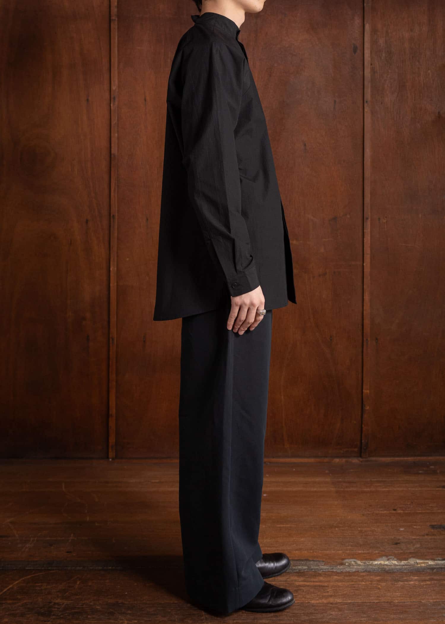 unkruid Wide Leg Trousers Black ultra-hard twist oxford