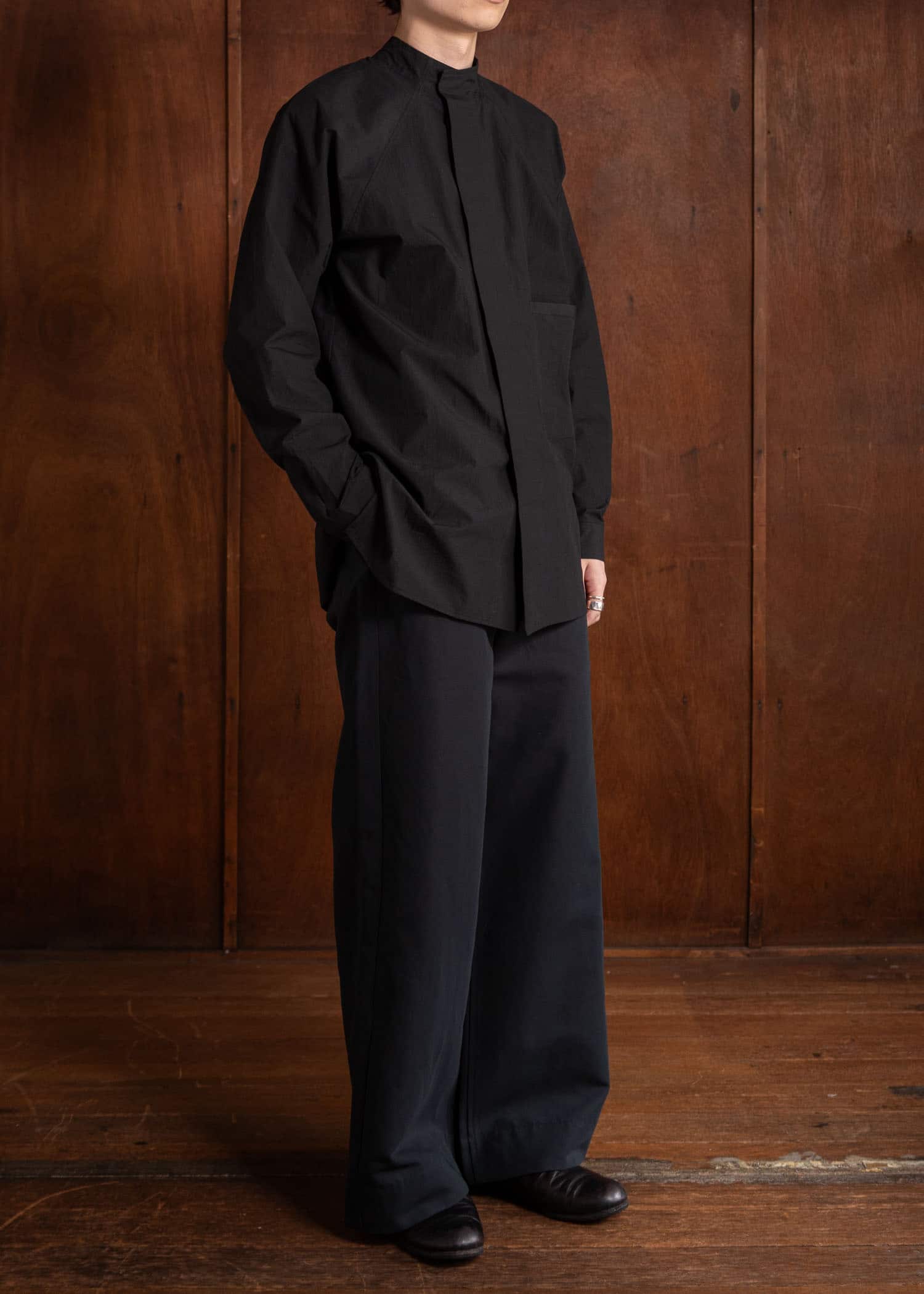 unkruid Wide Leg Trousers Black ultra-hard twist oxford