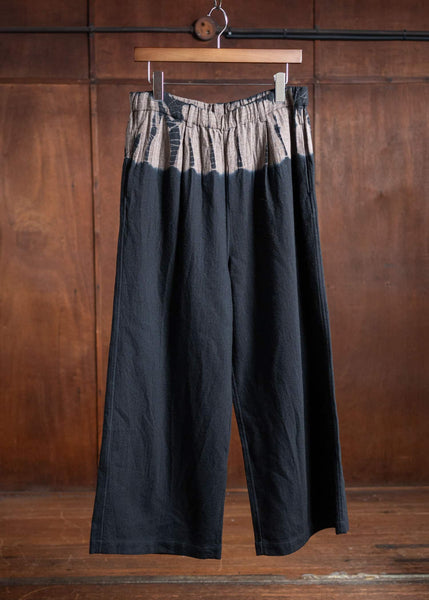 SUZUSAN Wool Cashmere Herri Ngbone Drawstring W Ide Pants Tesuji Shibori Fragment Black X Muddy Brown 5041WNK-021-1010