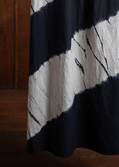 SUZUSAN Cotton Front Button Half Sleeve Dress Tesuji Yoroidan Shibori Diagonal Black x Leaf Green