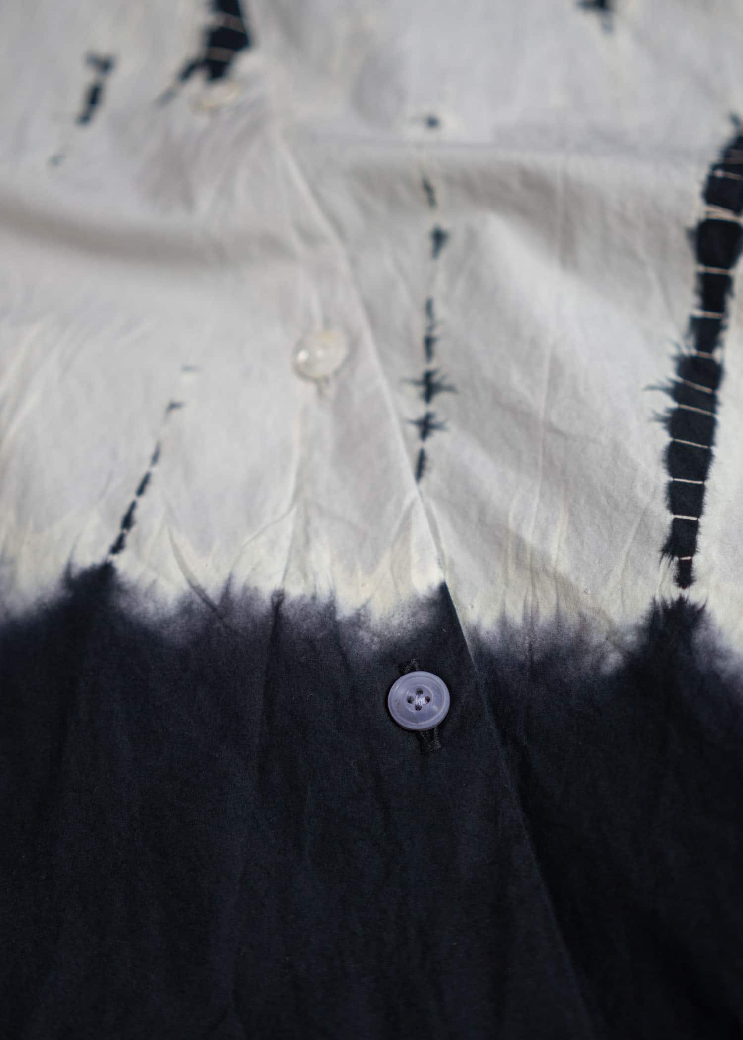 SUZUSAN Cotton Front Button Half Sleeve Dress Tesuji Yoroidan Shibori Diagonal Black x Leaf Green